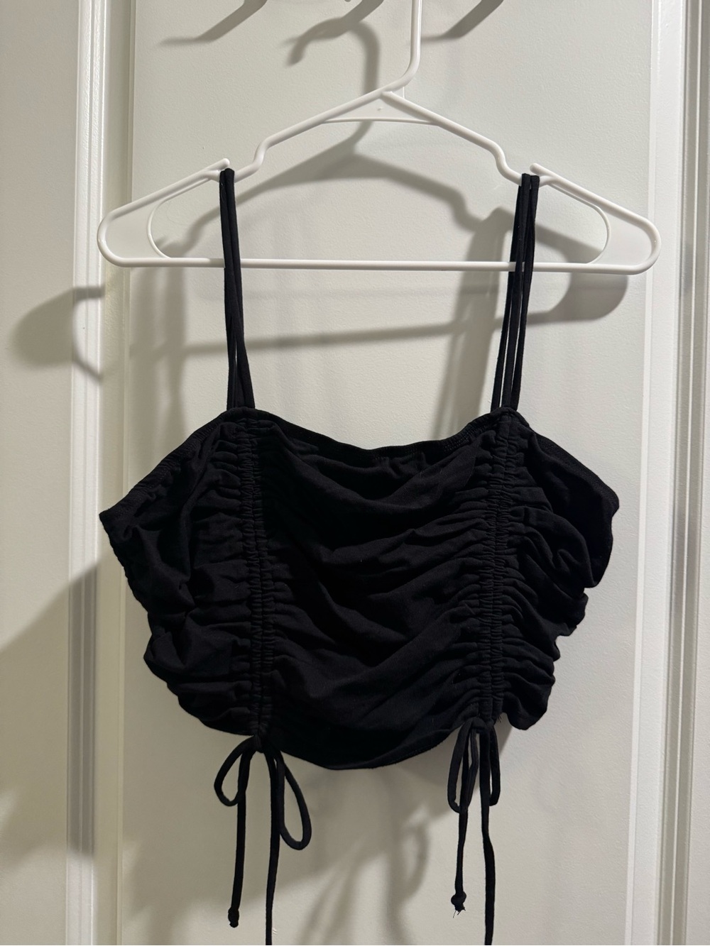 wild fable Black Ruched Tie-Side Cropped Tank